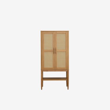 Walnut Rattan Shoe Cabinet